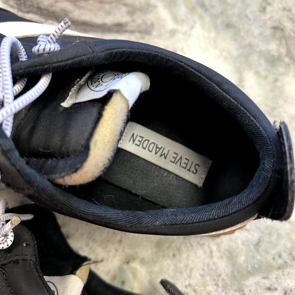 Steve Madden Denney Black + White Flatform Wedge Sneakers Size 9 - Picture 3 of 6